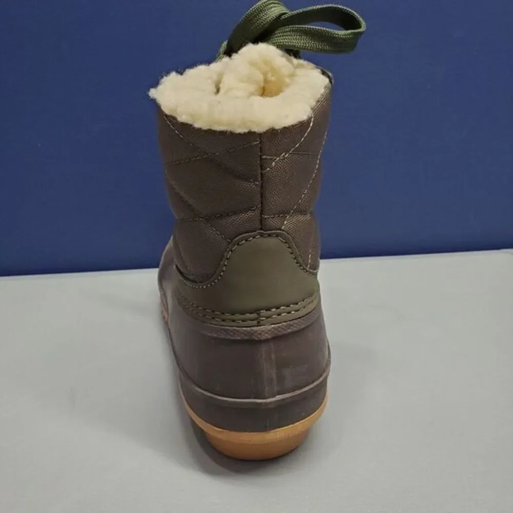 Khombu Zany Waterproof Duck Boots Womens Sz 7 Grey Green Synthetic Faux Fur Trim